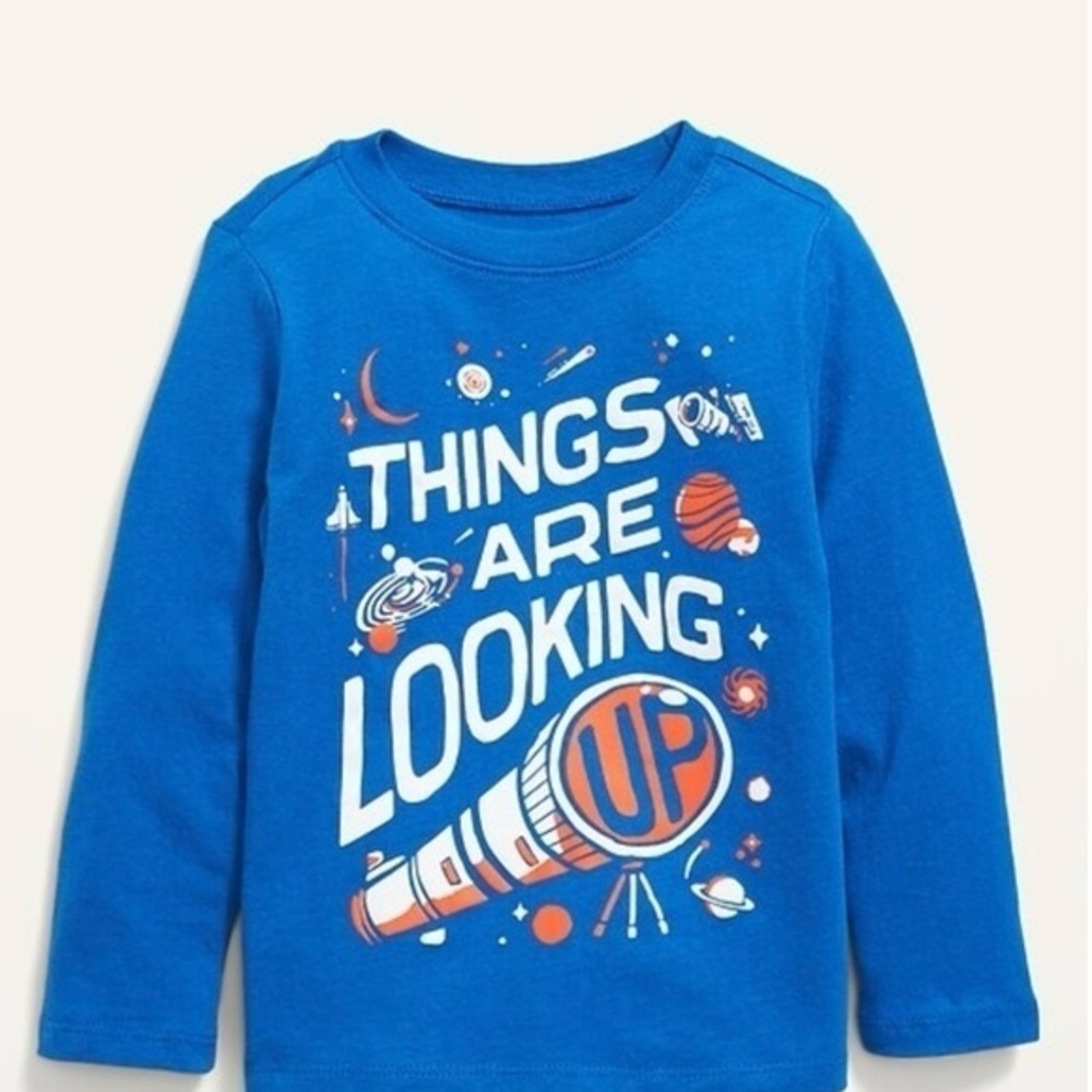 Old Navy cotton pull-on blue graphic design Boys Shirt 5 long sleeve round neck